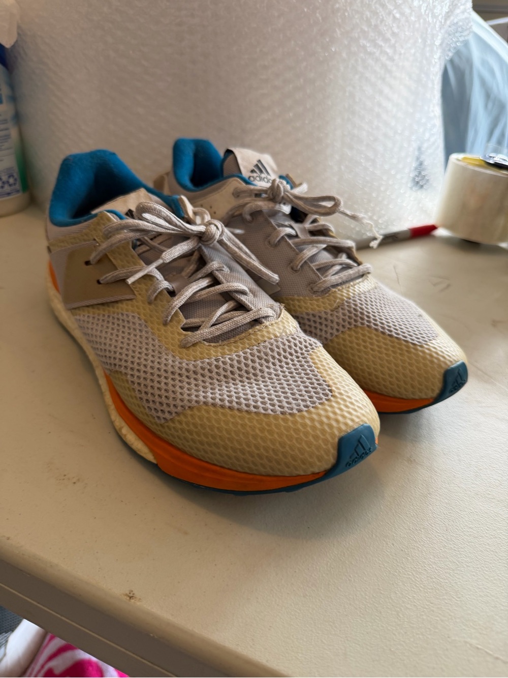 Adidas Boost Response Men’s Mesh Trainers - Beige, Orange & Teal  size 11